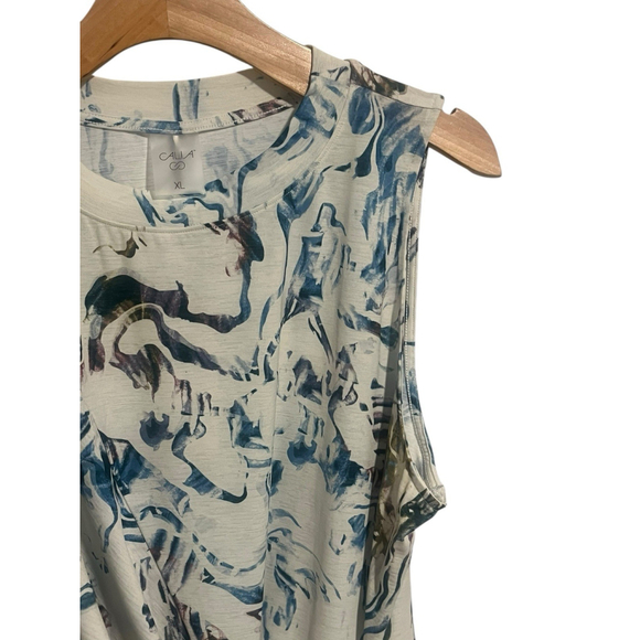 Calia Sleeveless Wrap Front Blouse Womens Size XL White Multi Color Moss Print - Picture 3 of 10